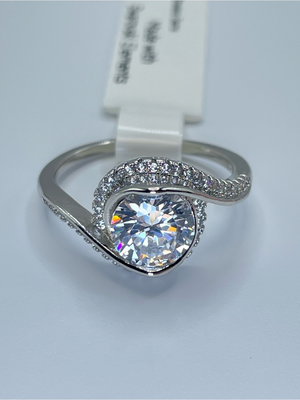 Swarovski Crystal Elements White Round Cut Crystal Halo Statement Ring Sz 9